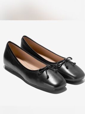 Cole Haan Black Leather Ballet Flats with Knot Bow